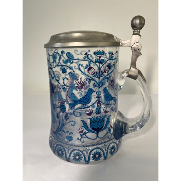 VTG Rein Zinn Painted Glass Pewter Hinged Lid Beer Stein W.Germany Folk Art - Picture 7 of 7